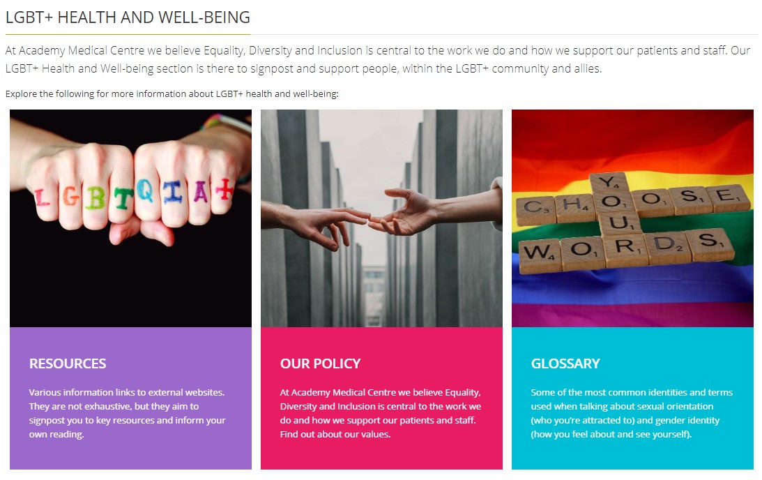 Screenshot of the LGBTI section